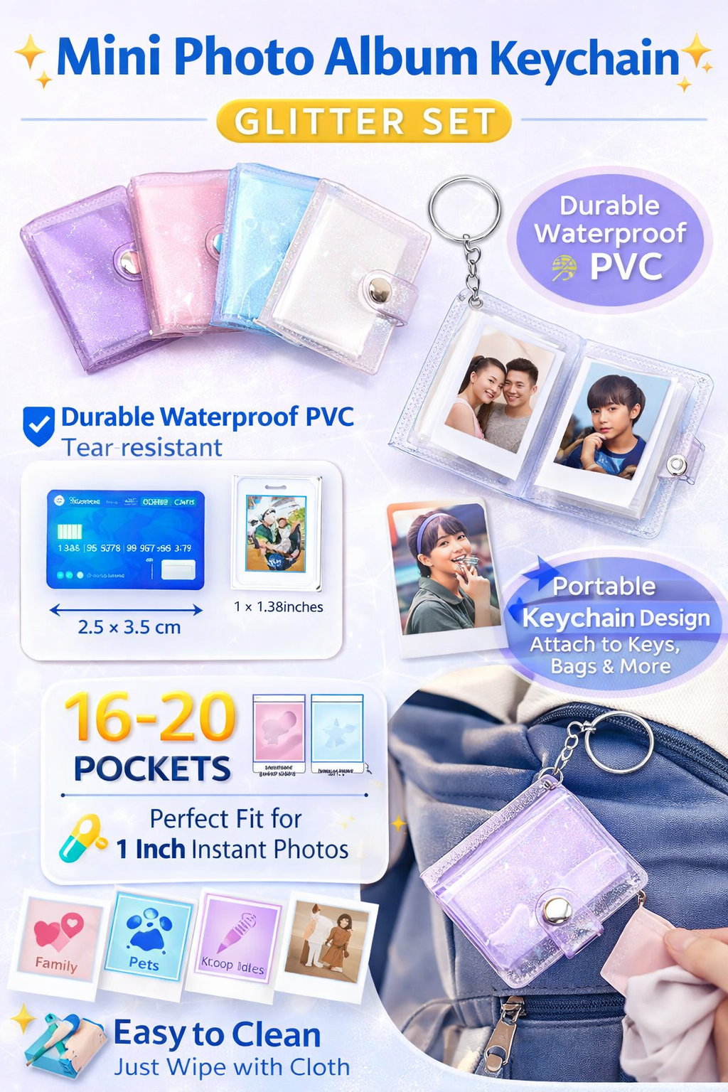 4 Pcs Mini Photo Album Keychain